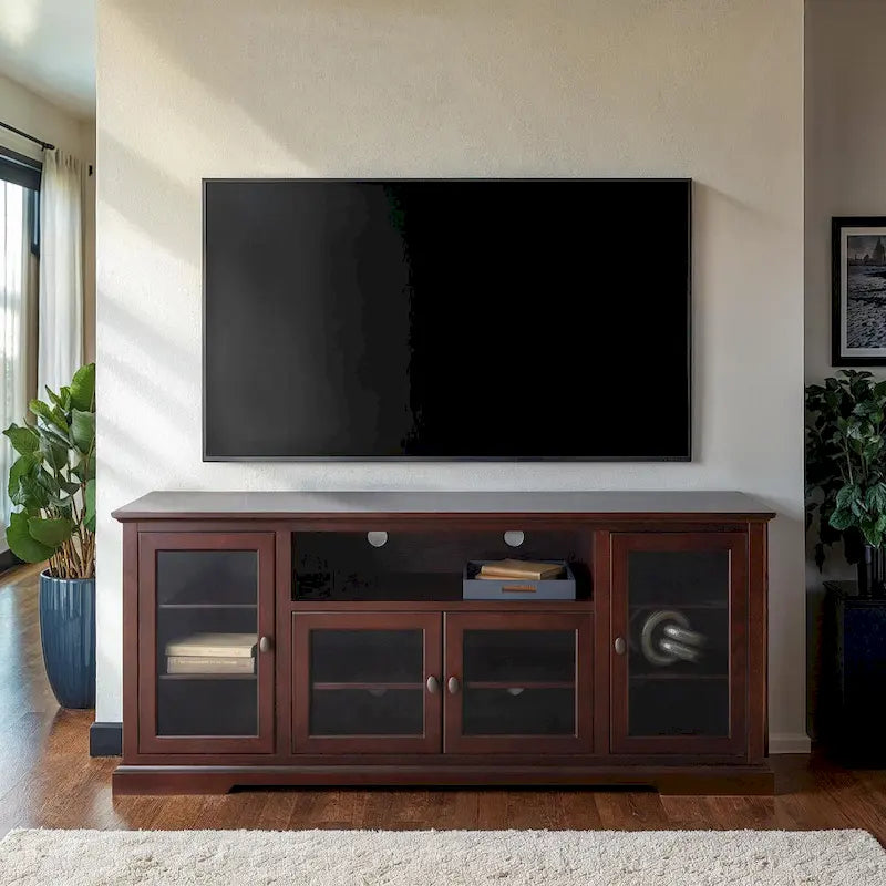 70-Inch-Hochschrank-TV-Ständer mit Glastüren und Kabelmanagement