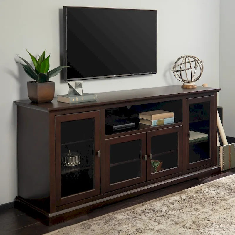 70-Inch-Hochschrank-TV-Ständer mit Glastüren und Kabelmanagement