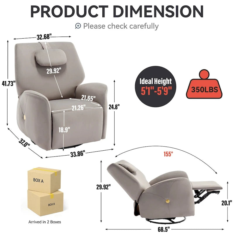 Elektrischer Relaxsessel mit Drehfunktion, Wippfunktion, Lordosenstütze und USB-Ladeanschlüssen