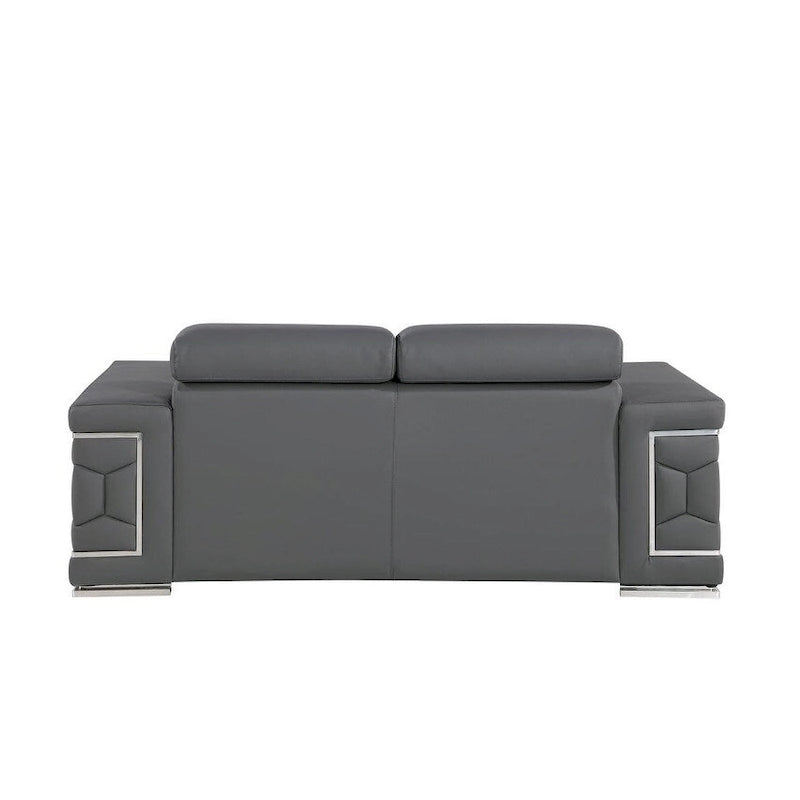 Canapé 2 places de 71 pouces en cuir véritable gris et argenté