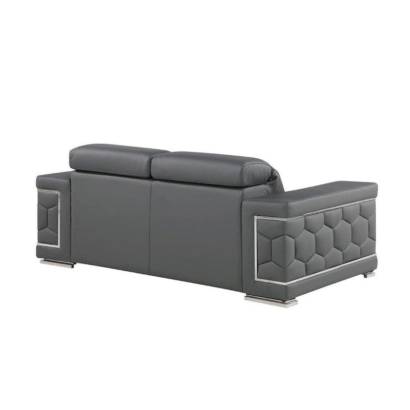 Canapé 2 places de 71 pouces en cuir véritable gris et argenté