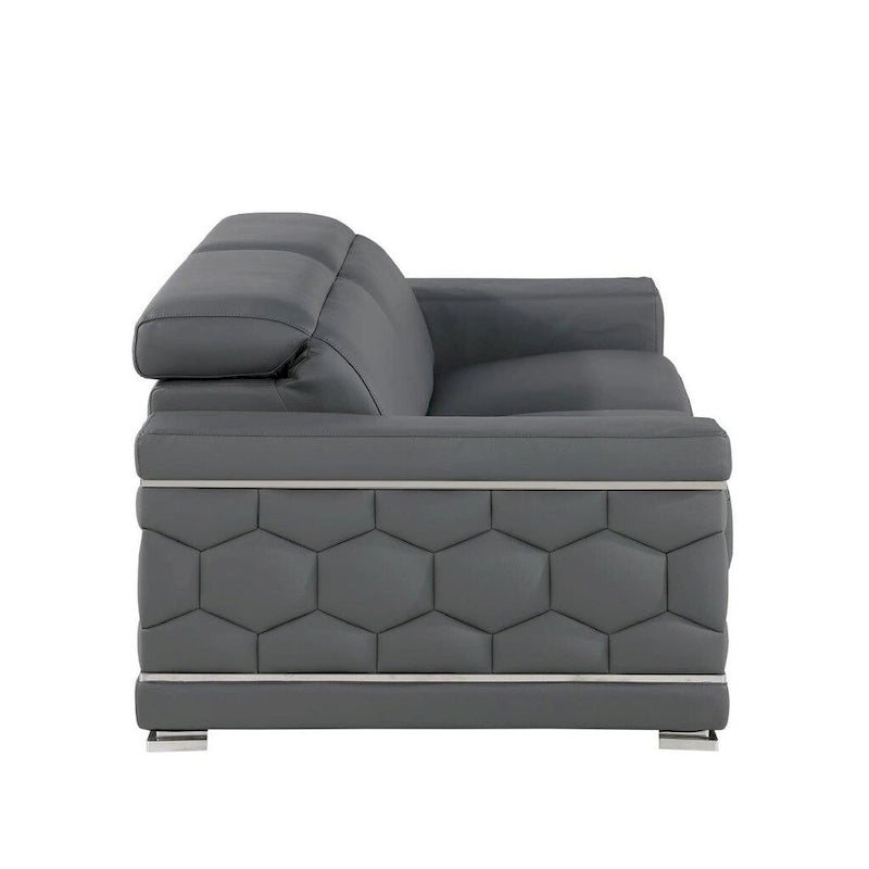 Canapé 2 places de 71 pouces en cuir véritable gris et argenté