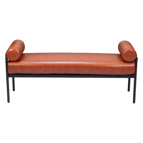 Gestoffeerde bank van imitatieleer van 56 inch met stalen frame - bruin