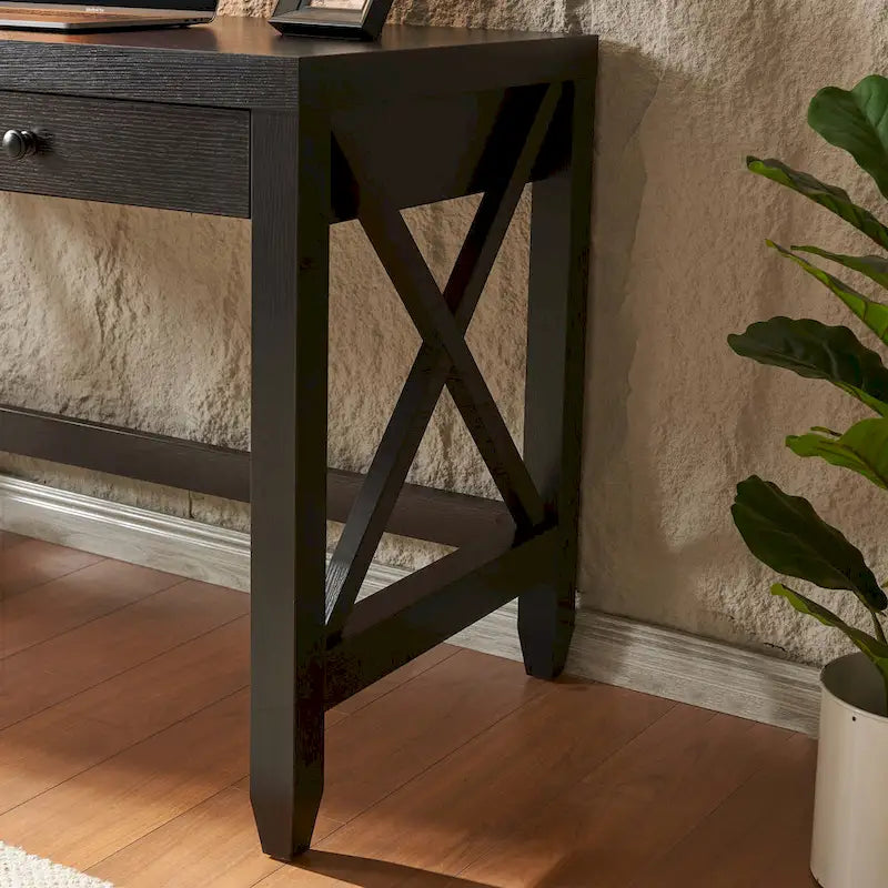 Scrivania per home office con due cassetti e struttura delle gambe con rinforzo a X