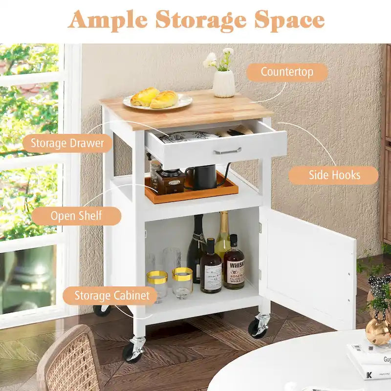 Small Kitchen Island on Wheels with Barn Door Cabinet