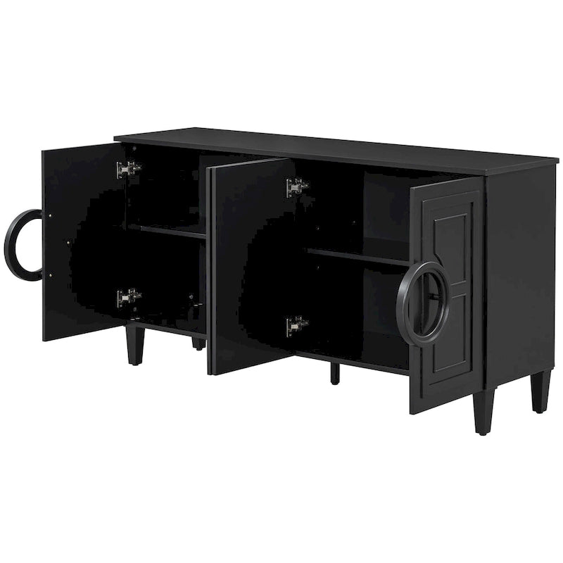 58.9" 4-Door Console Cabinet with Round Ring Handles and 5-Leg Base