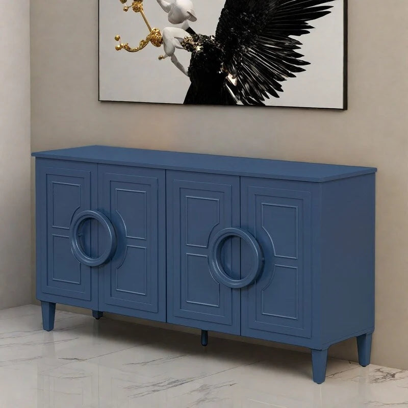 58.9" 4-Door Console Cabinet with Round Ring Handles and 5-Leg Base