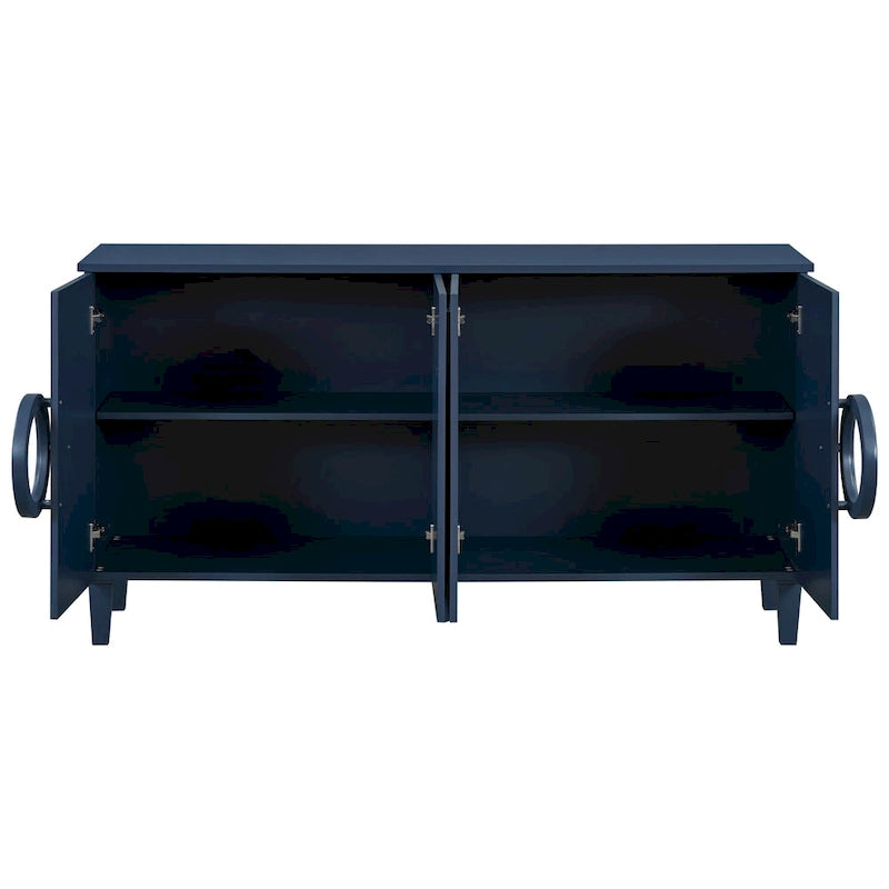 58.9" 4-Door Console Cabinet with Round Ring Handles and 5-Leg Base
