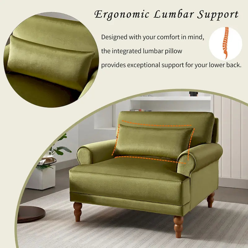 37.8" sametové křeslo s ergonomickou bederní opěrkou a nohami ve stylu římských sloupů