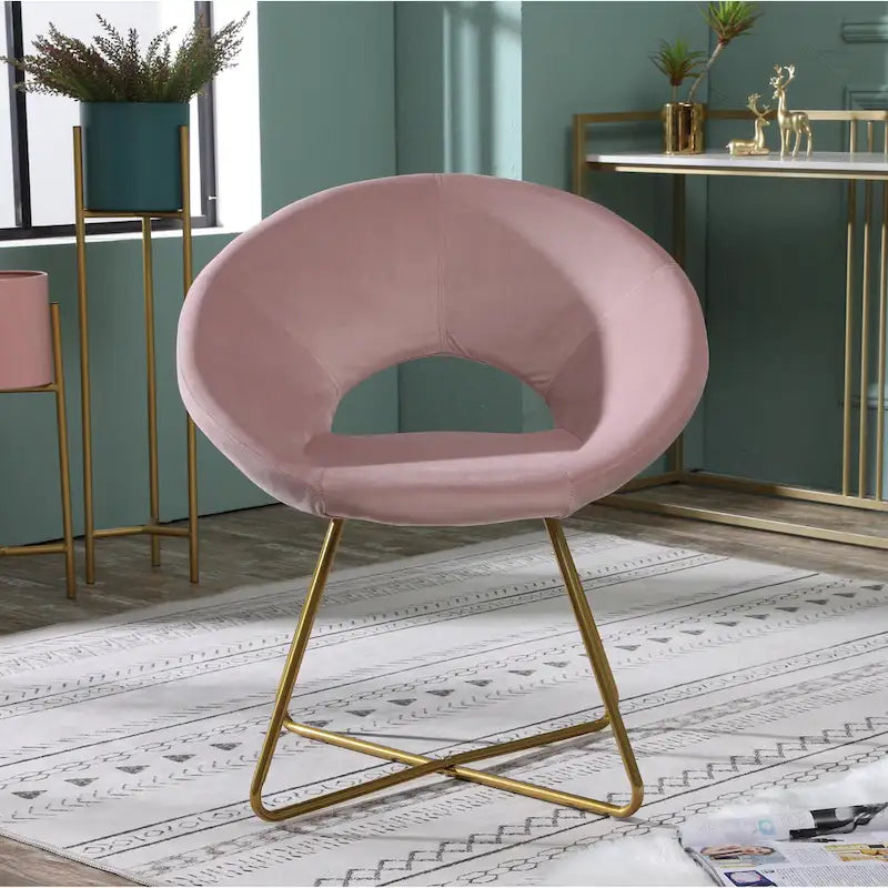 28" Velvet Upholstered Accent Chair with Gold-Tone Metal Sled Base