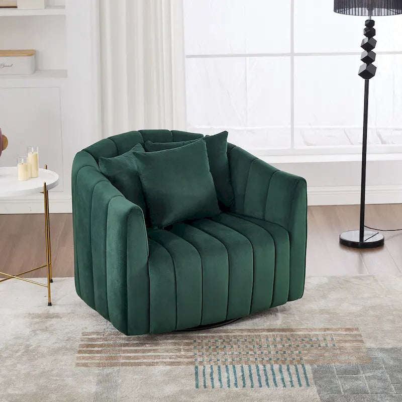 Poltroncina decorativa oversize a botte girevole a 360° con 3 cuscini - poltrona club in velluto capitonné