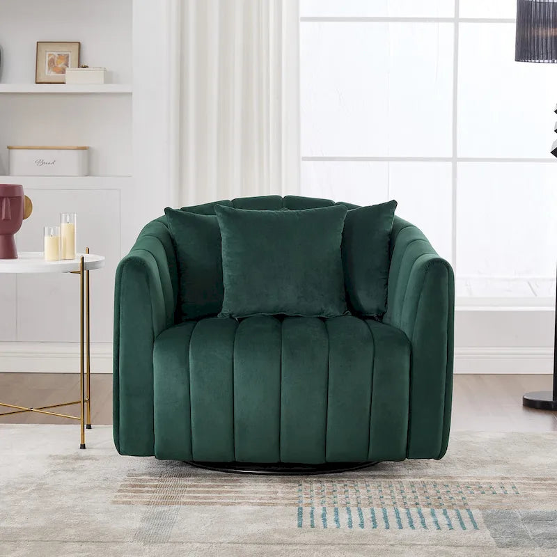 Poltroncina decorativa oversize a botte girevole a 360° con 3 cuscini - poltrona club in velluto capitonné
