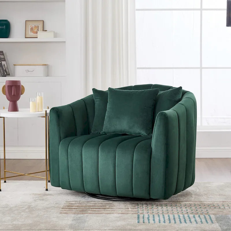 Poltroncina decorativa oversize a botte girevole a 360° con 3 cuscini - poltrona club in velluto capitonné