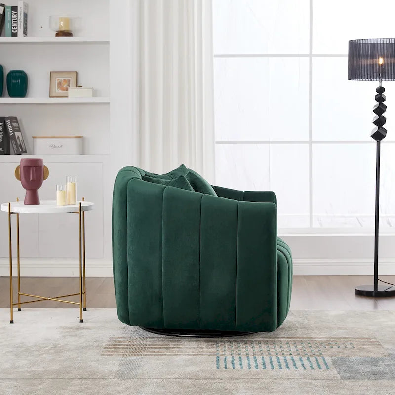 Poltroncina decorativa oversize a botte girevole a 360° con 3 cuscini - poltrona club in velluto capitonné