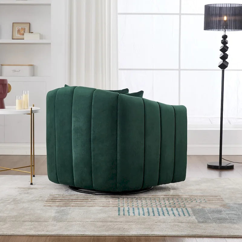 Poltroncina decorativa oversize a botte girevole a 360° con 3 cuscini - poltrona club in velluto capitonné