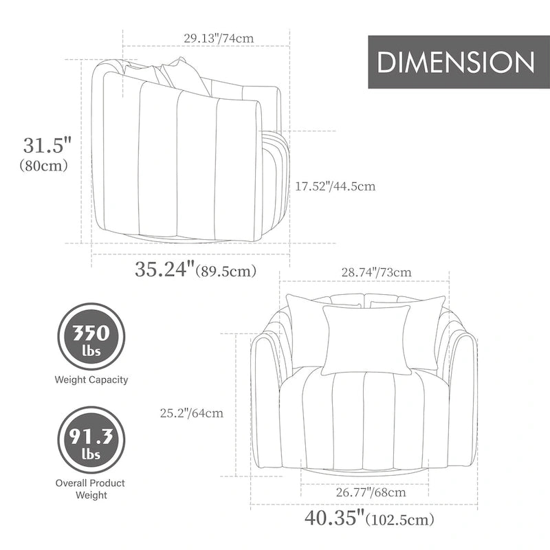 Poltroncina decorativa oversize a botte girevole a 360° con 3 cuscini - poltrona club in velluto capitonné