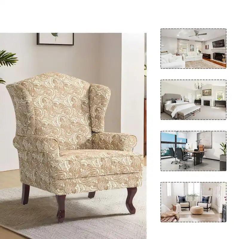 Poltroncina decorativa imbottita con schienale avvolgente in stile moderno di metà secolo
