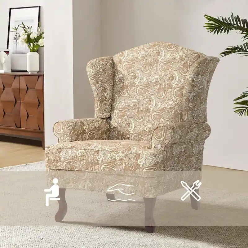 Poltroncina decorativa imbottita con schienale avvolgente in stile moderno di metà secolo