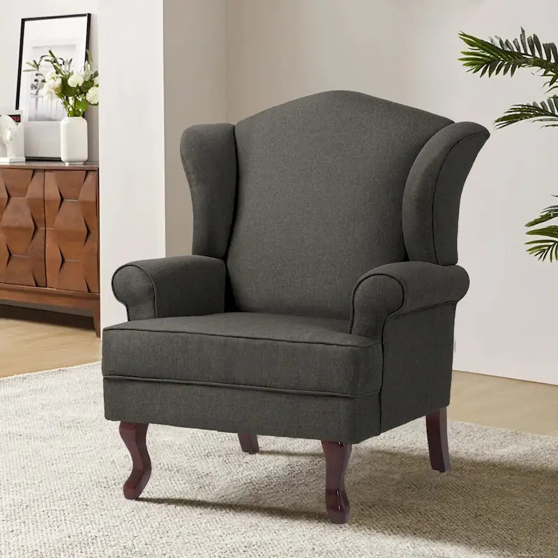 Poltroncina decorativa imbottita con schienale avvolgente in stile moderno di metà secolo