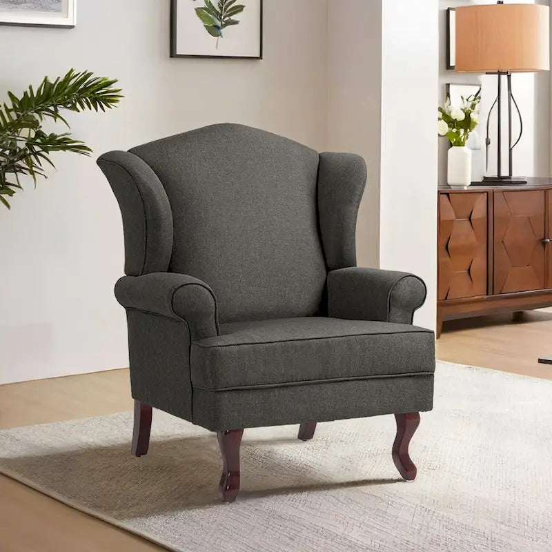 Poltroncina decorativa imbottita con schienale avvolgente in stile moderno di metà secolo