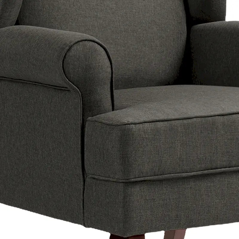 Poltroncina decorativa imbottita con schienale avvolgente in stile moderno di metà secolo