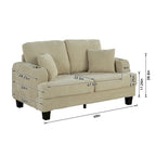 61-Zoll-Zweisitzer-Sofa aus Cord mit 2 Kissen und Getränkehaltern