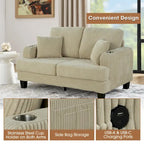 61-Zoll-Zweisitzer-Sofa aus Cord mit 2 Kissen und Getränkehaltern