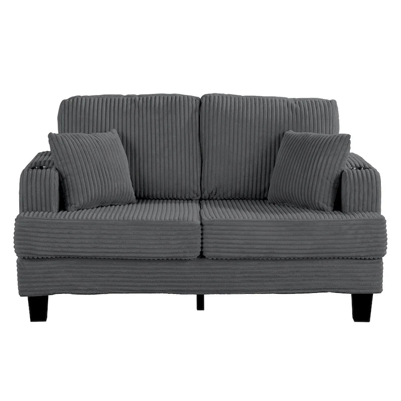 61-Zoll-Zweisitzer-Sofa aus Cord mit 2 Kissen und Getränkehaltern