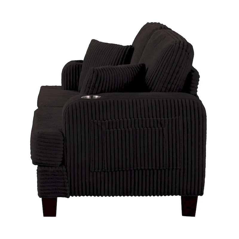 61-Zoll-Zweisitzer-Sofa aus Cord mit 2 Kissen und Getränkehaltern
