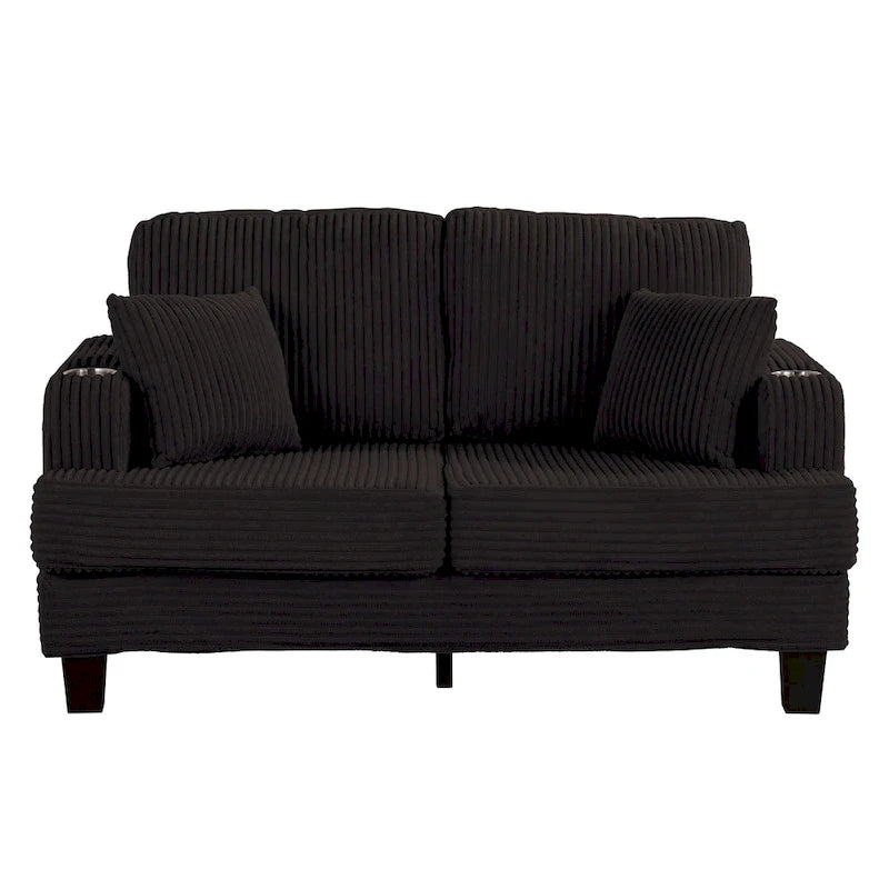 61-Zoll-Zweisitzer-Sofa aus Cord mit 2 Kissen und Getränkehaltern