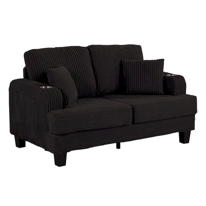61-Zoll-Zweisitzer-Sofa aus Cord mit 2 Kissen und Getränkehaltern