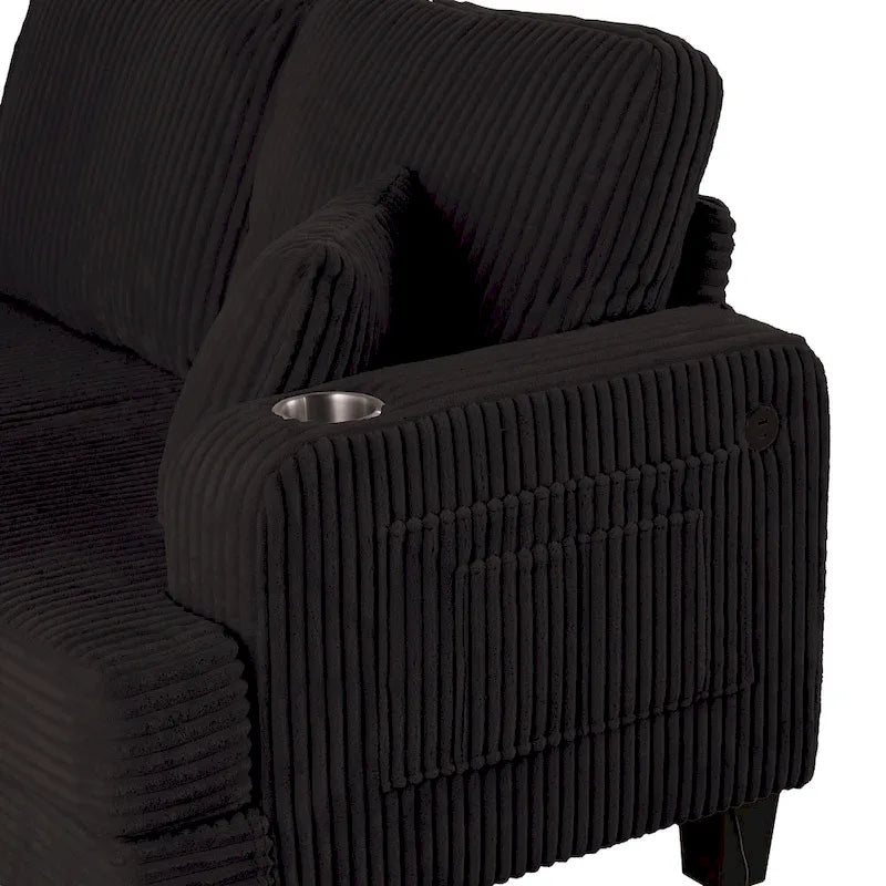 61-Zoll-Zweisitzer-Sofa aus Cord mit 2 Kissen und Getränkehaltern