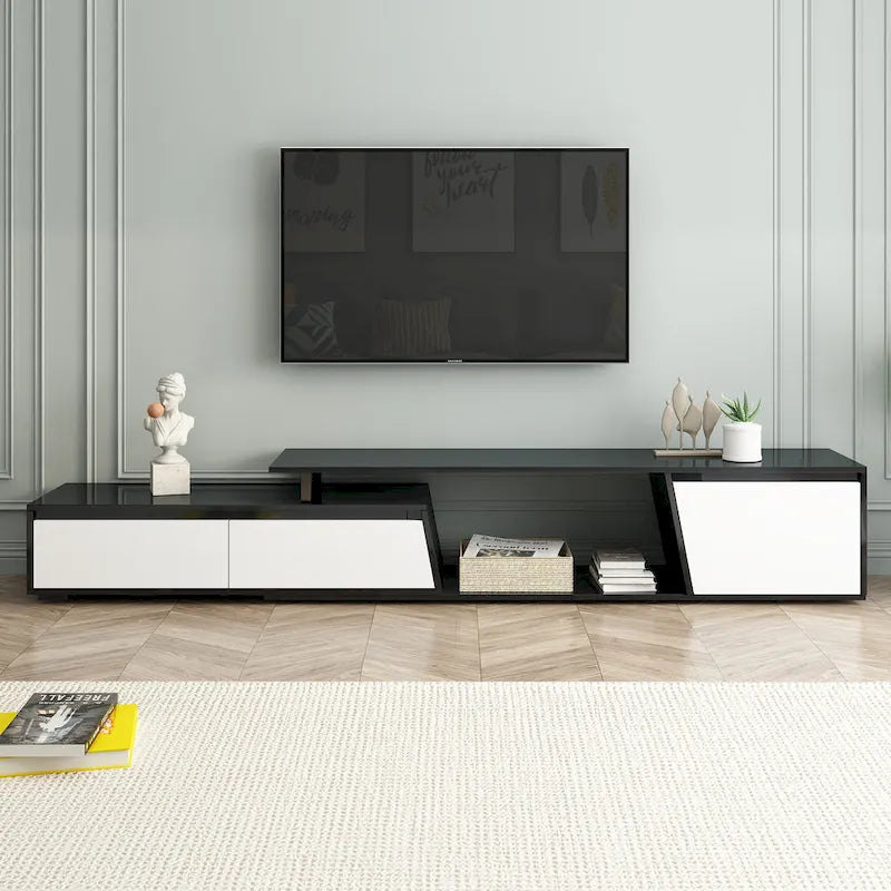 Extendable TV Stand with Two Drawers and Cabinet