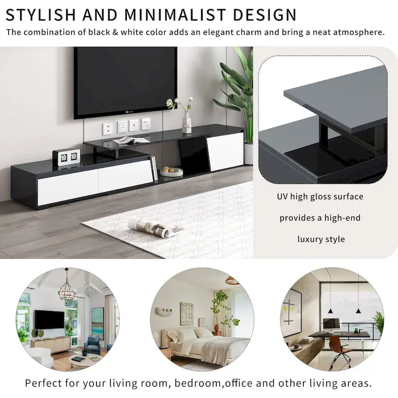 Extendable TV Stand with Two Drawers and Cabinet