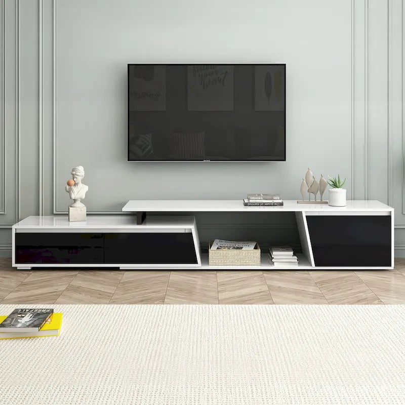 Extendable TV Stand with Two Drawers and Cabinet