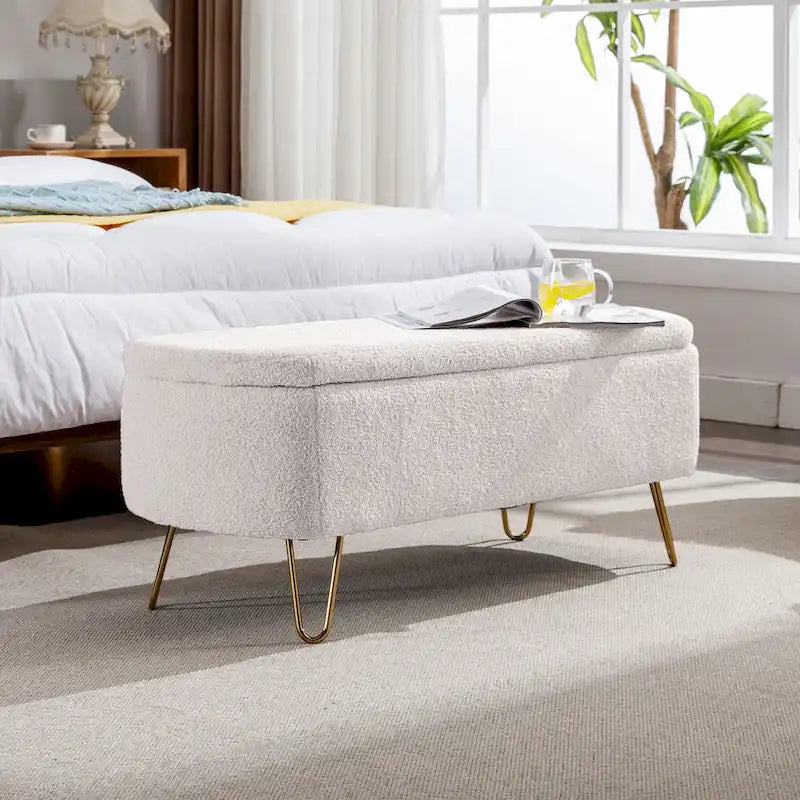 Faux Fur Storage Bench with Padded Seat