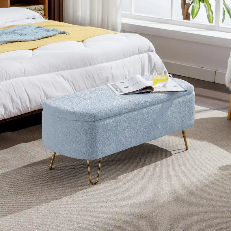 Faux Fur Storage Bench with Padded Seat
