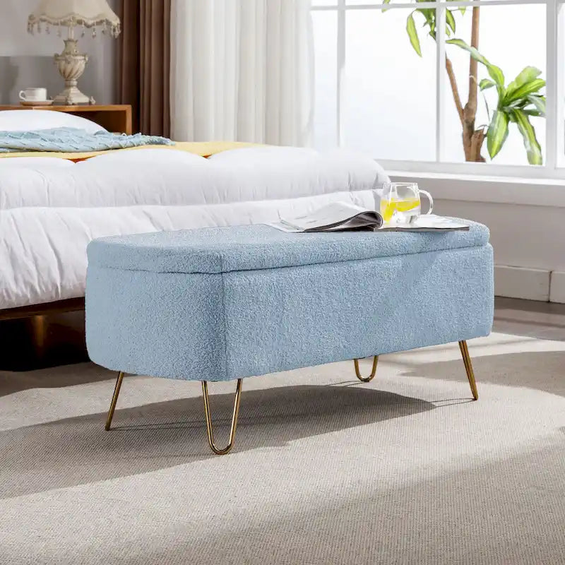 Faux Fur Storage Bench with Padded Seat
