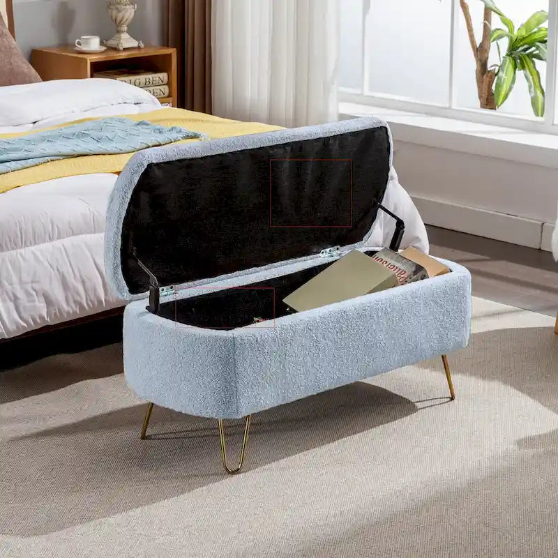 Faux Fur Storage Bench with Padded Seat