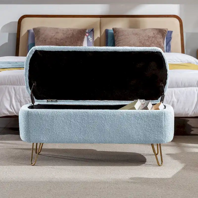 Faux Fur Storage Bench with Padded Seat