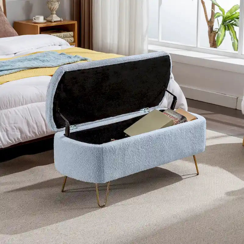 Faux Fur Storage Bench with Padded Seat