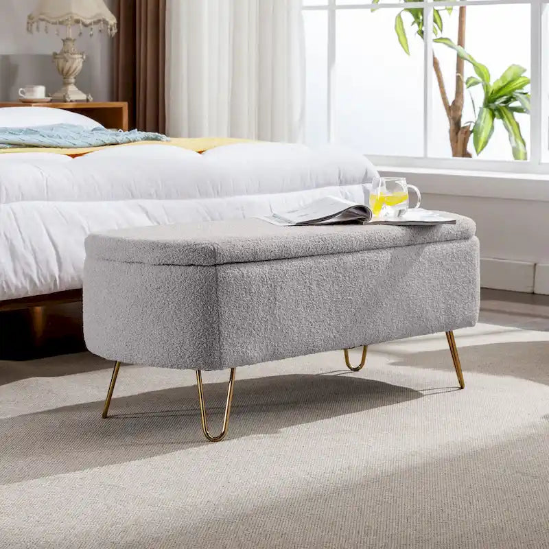 Faux Fur Storage Bench with Padded Seat