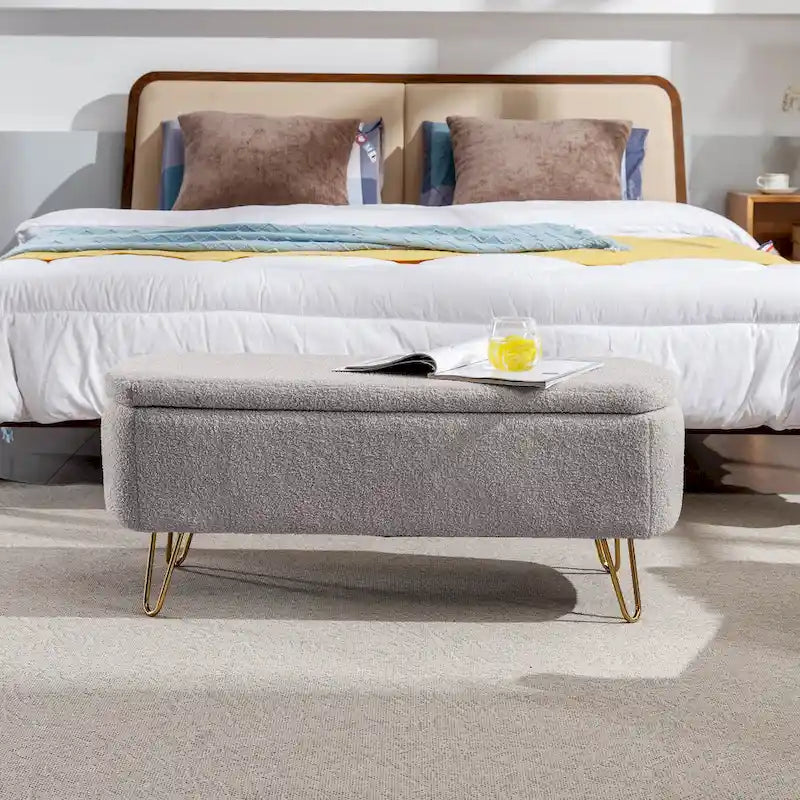 Faux Fur Storage Bench with Padded Seat