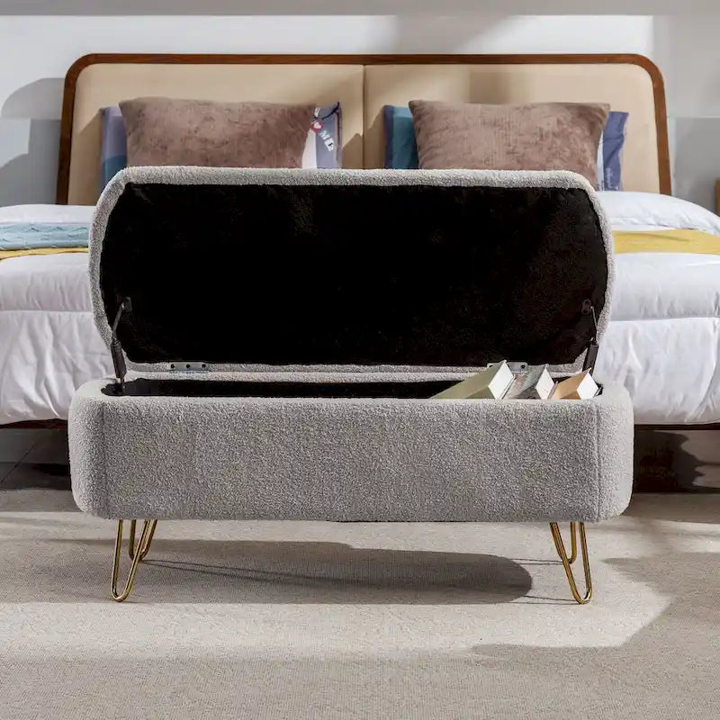 Faux Fur Storage Bench with Padded Seat