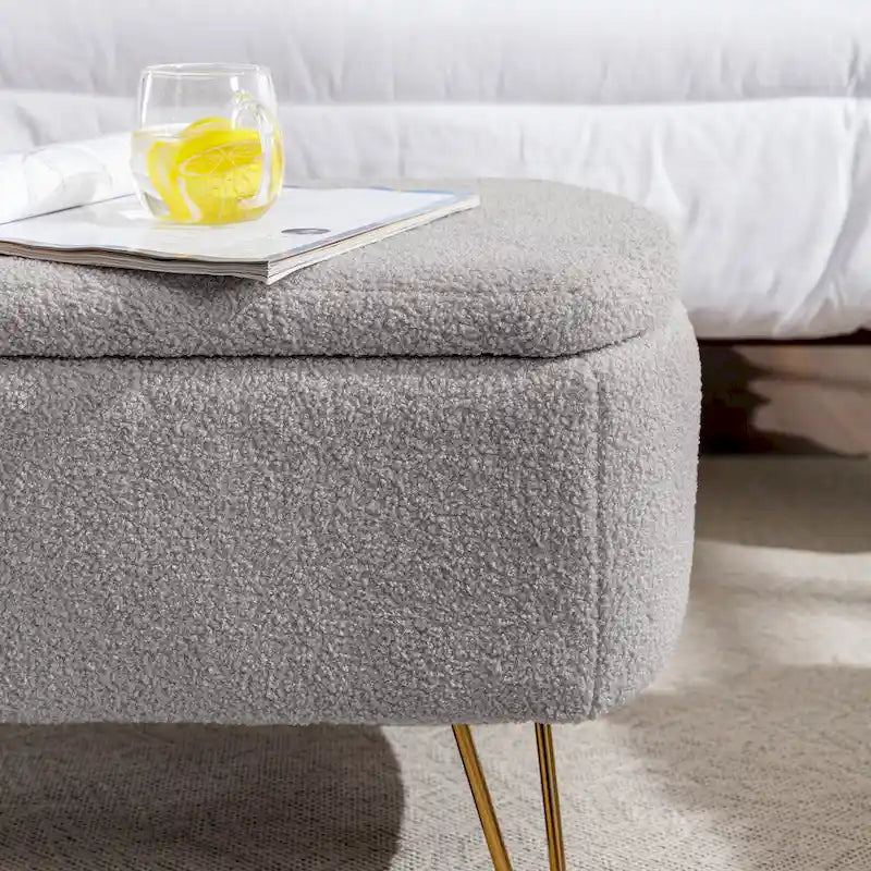 Faux Fur Storage Bench with Padded Seat