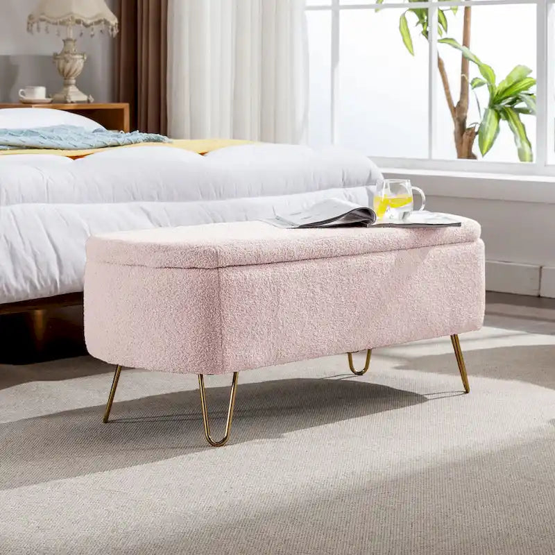 Faux Fur Storage Bench with Padded Seat
