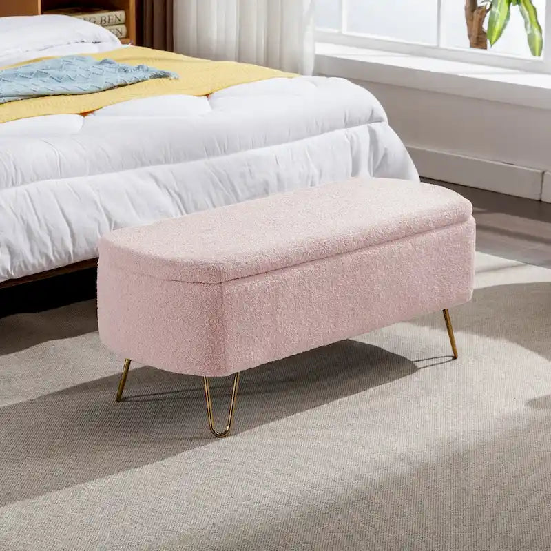 Faux Fur Storage Bench with Padded Seat