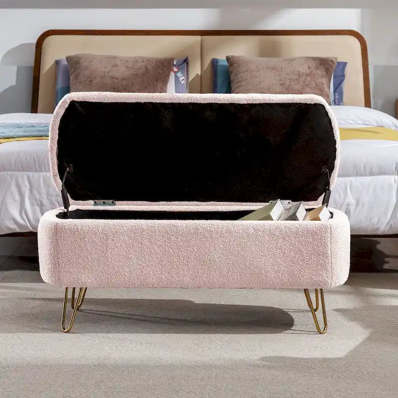 Faux Fur Storage Bench with Padded Seat
