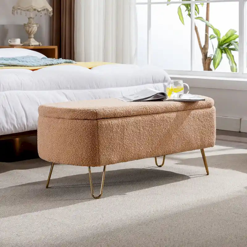Faux Fur Storage Bench with Padded Seat