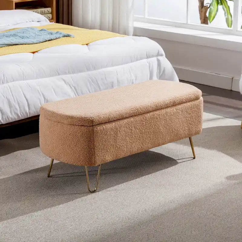 Faux Fur Storage Bench with Padded Seat